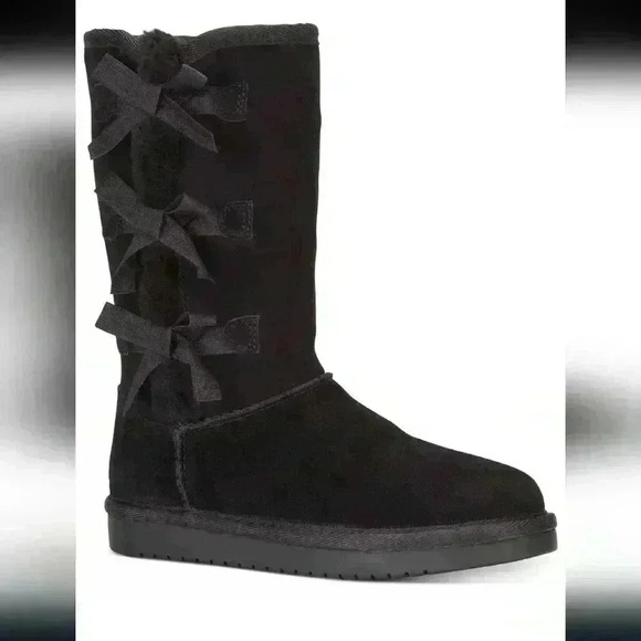 Koolaburra By Ugg Big Girls Black Victoria Faux Shearling Lined Short Boot 2 - Picture 1 of 12
